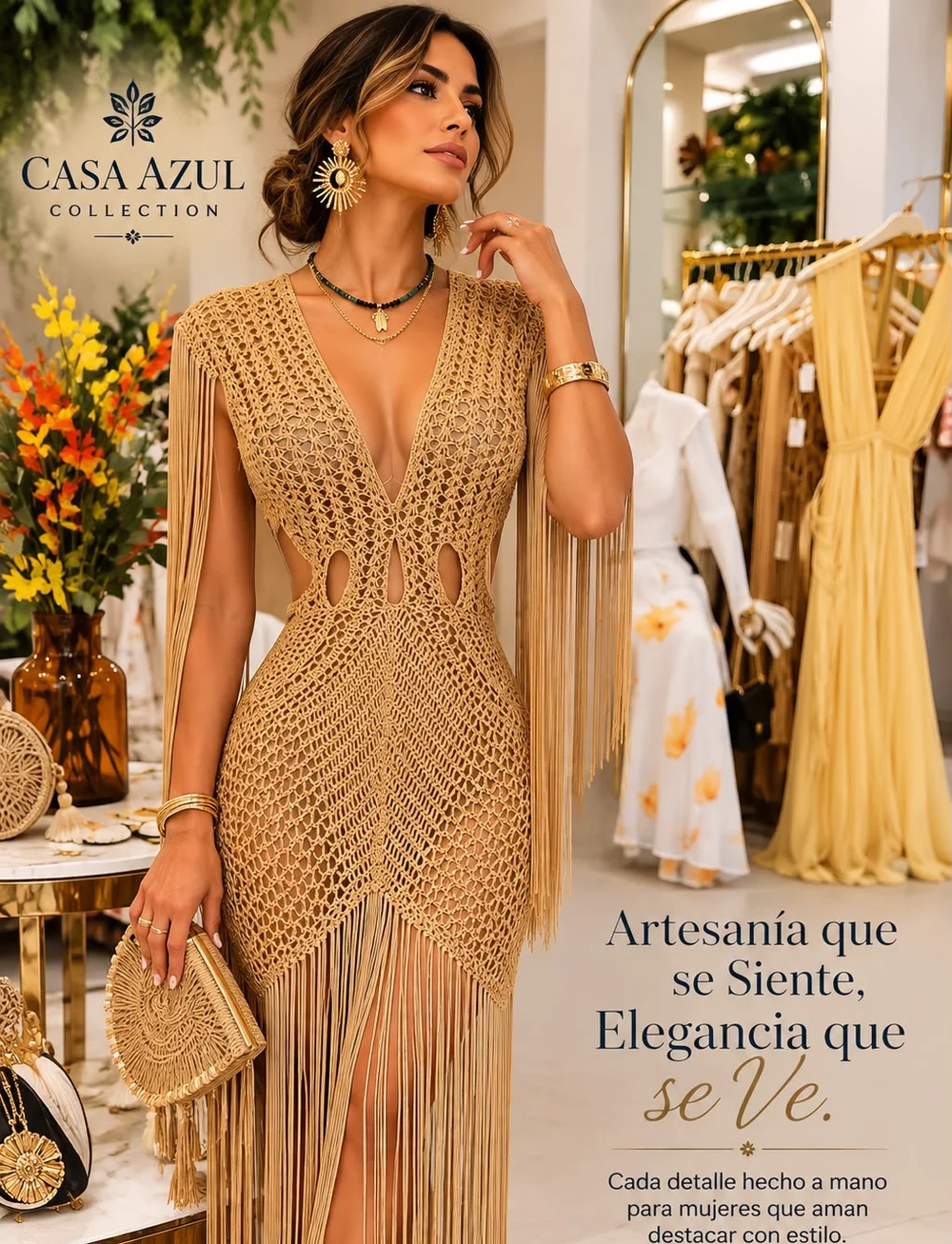 Vestido de crochet dorado tejido a mano — Olas Handmade